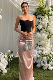 Modest Strapless Pleats Satin Sheath Formal Prom Dress