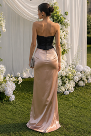 Modest Strapless Pleats Satin Sheath Formal Prom Dress