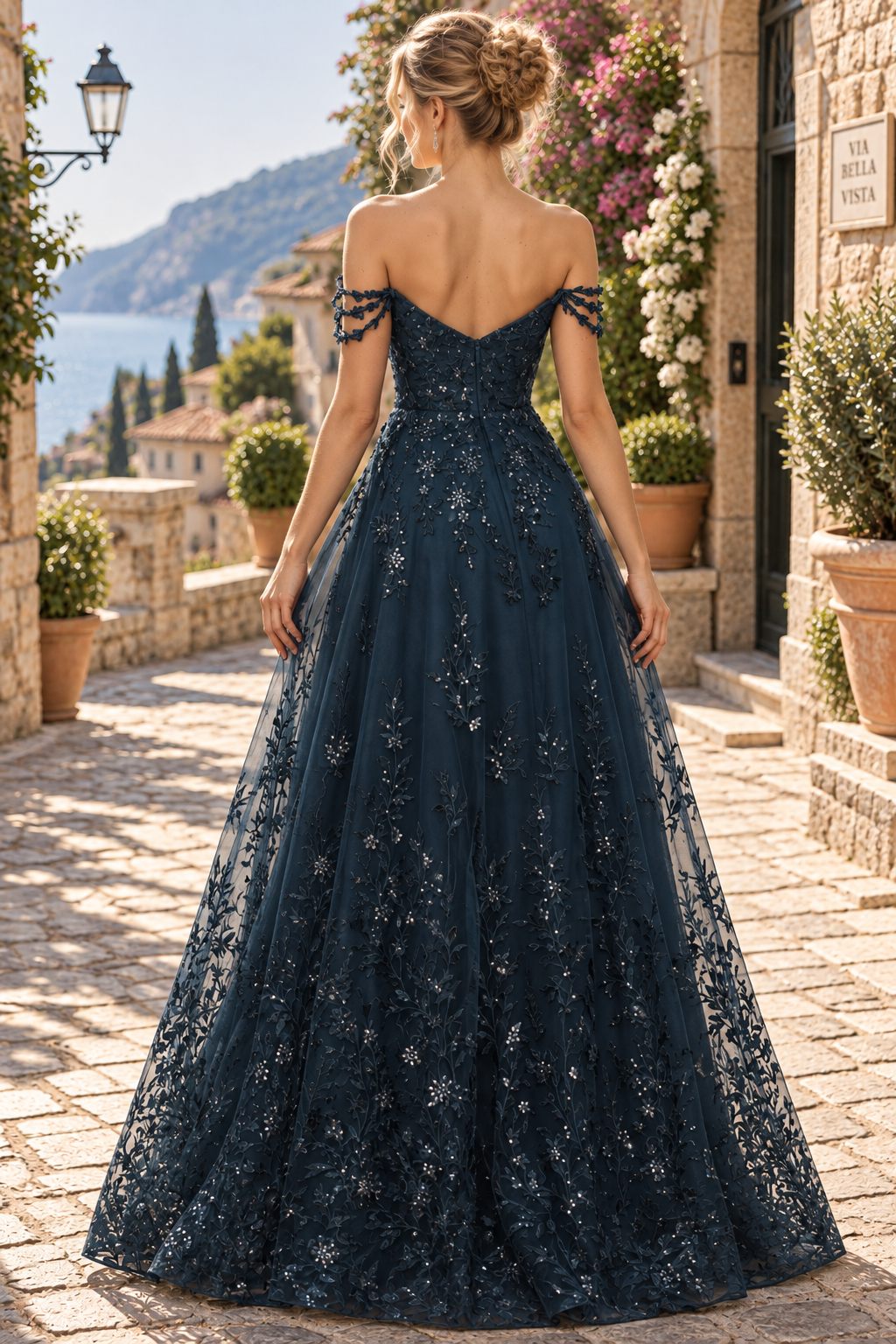 Off-Shoulder A-Line Empire-Waist Lace Appliques Sweetheart Long Prom Dress