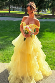 Stunning off-shoulder prom dress designed for an unforgettable night. The sweetheart neckline frames your face beautifully, while delicate lace appliques add sophistication and elegance. The empire waist flatters your figure, flowing into a graceful A-line silhouette that moves with every step