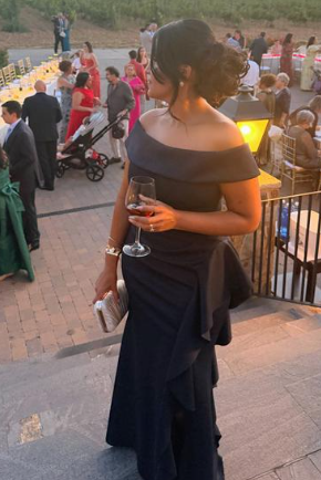 Off-Shoulder Pleats Satin Ruched Long Prom Evening Dress with Slit