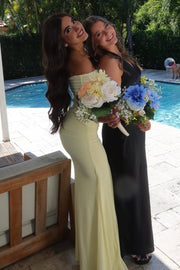 Off-Shoulder Yellow Pleats Mermaid Long Prom Dress