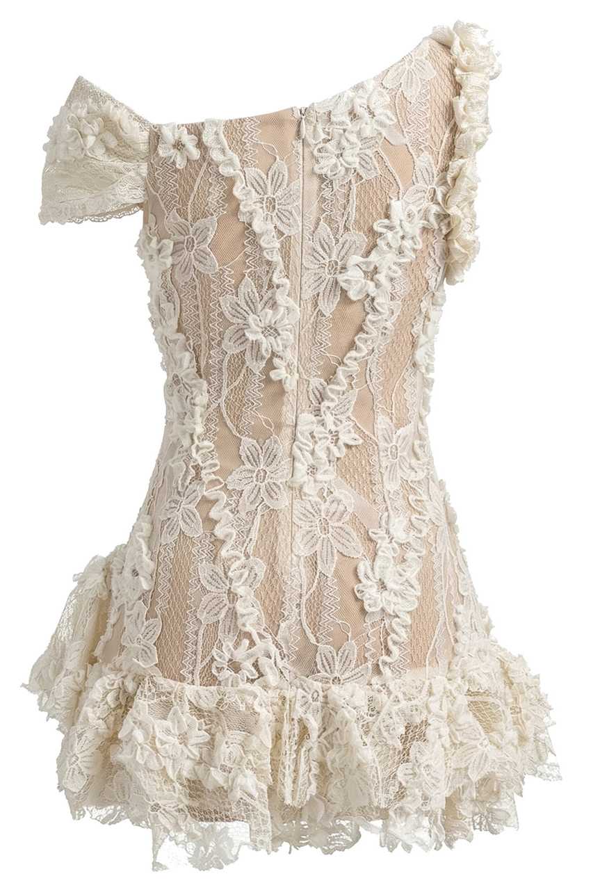 One Shoulder Lace Appliques 3D Flower Short Homecoming Dress