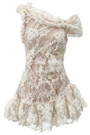One Shoulder Lace Appliques 3D Flower Short Homecoming Dress