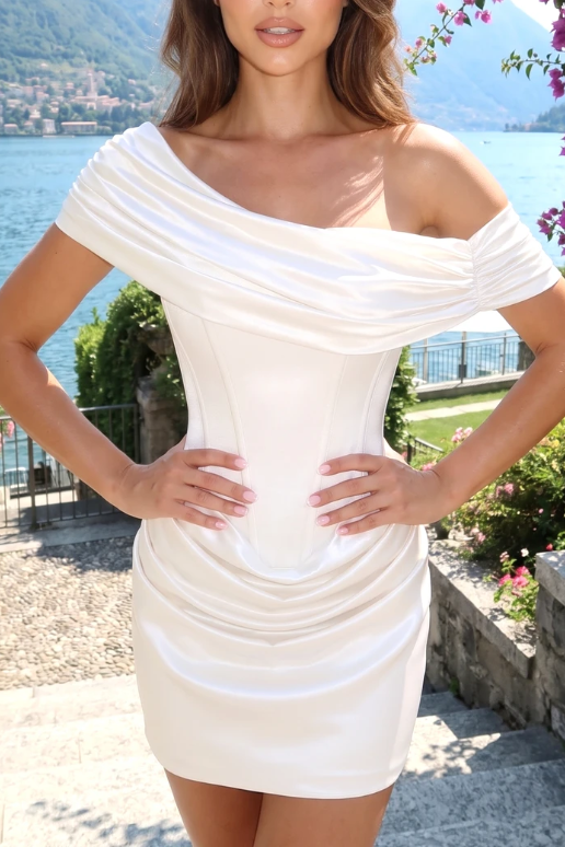 One Shoulder Pleats Satin Sleeveless Tight Homecoming Dress