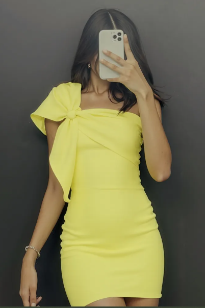 One Shoulder with Bow Bodycon Sleeveless Satin Homecoming Mini Dress