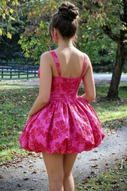 Pink A-Line Straps Jacquard Sweetheart Puffy Empire-Waist Homecoming Dress
