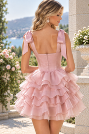 Pink A-Line Sweetheart Ruffles Sleeveless Short Homecoming Dress