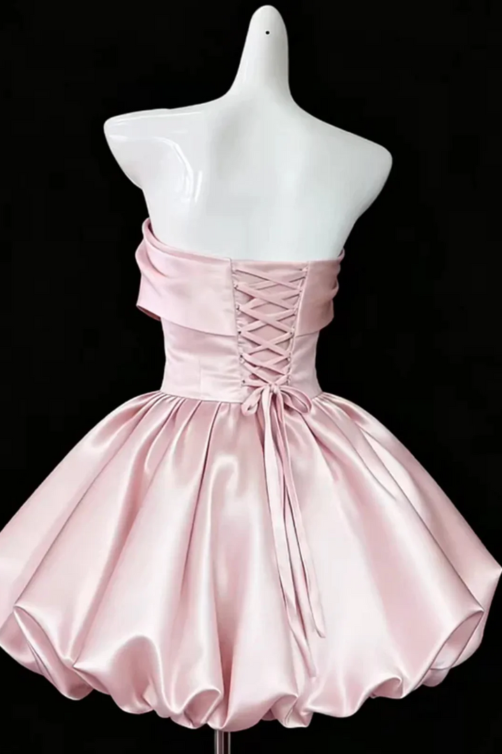 Pink Strapless Mini Dress Corset Bubble Homecoming Dress