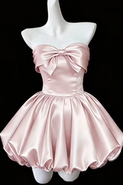 Pink Strapless Mini Dress Corset Bubble Homecoming Dress