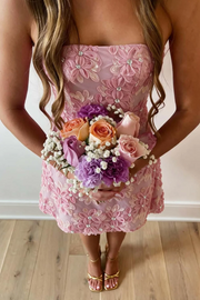 Pink Strapless Flower Appliques A-Line Sleeveless Short Homecoming Dress