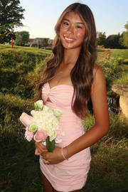 Pink Strapless Keyhole Pleats Sleeveless Tight Mini Homecoming Dress