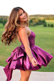 Purple A-Line Metallic Strapless Pleated Short Homecoming Dress