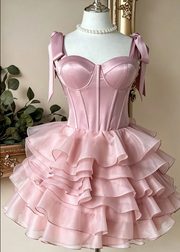 Pink A-Line Sweetheart Ruffles Sleeveless Short Homecoming Dress