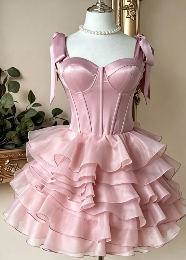 Pink A-Line Sweetheart Ruffles Sleeveless Short Homecoming Dress