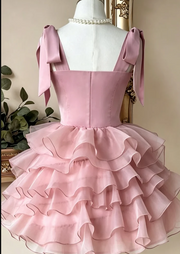 Pink A-Line Sweetheart Ruffles Sleeveless Short Homecoming Dress