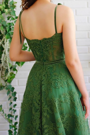 Green A-Line Straps Empire-Waist Lace Appliques Empire-Waist Sweetheart Long Prom Dress