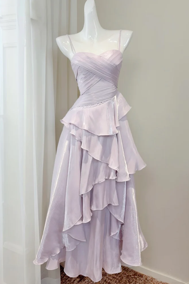 Modern Spaghetti Straps Ruffles A-Line Ruffles Sweetheart Long Prom Dress