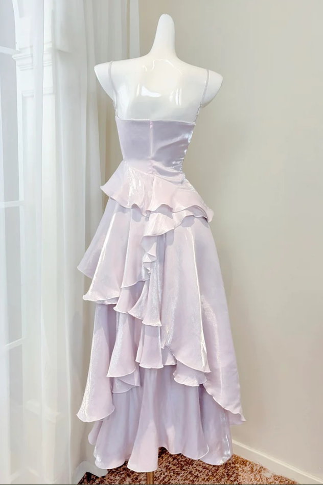 Modern Spaghetti Straps Ruffles A-Line Ruffles Sweetheart Long Prom Dress