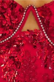 Red Sequin Corset Bodycon Homecoming Dress with Spaghetti Straps
