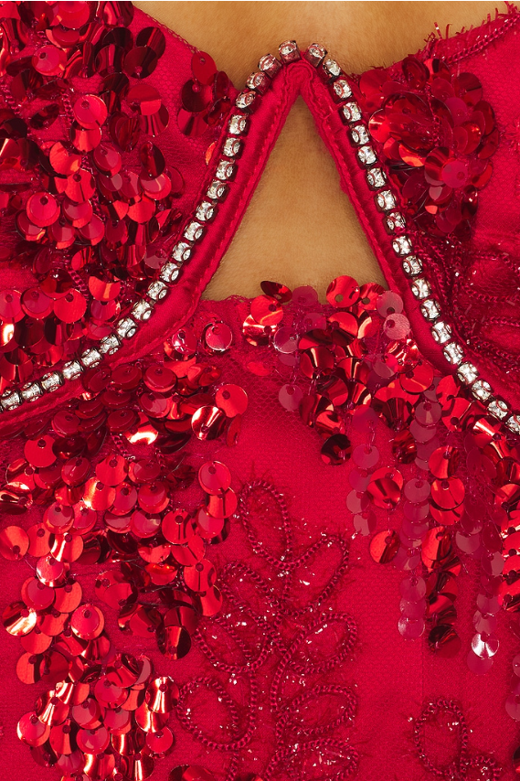 Red Sequin Corset Bodycon Homecoming Dress with Spaghetti Straps