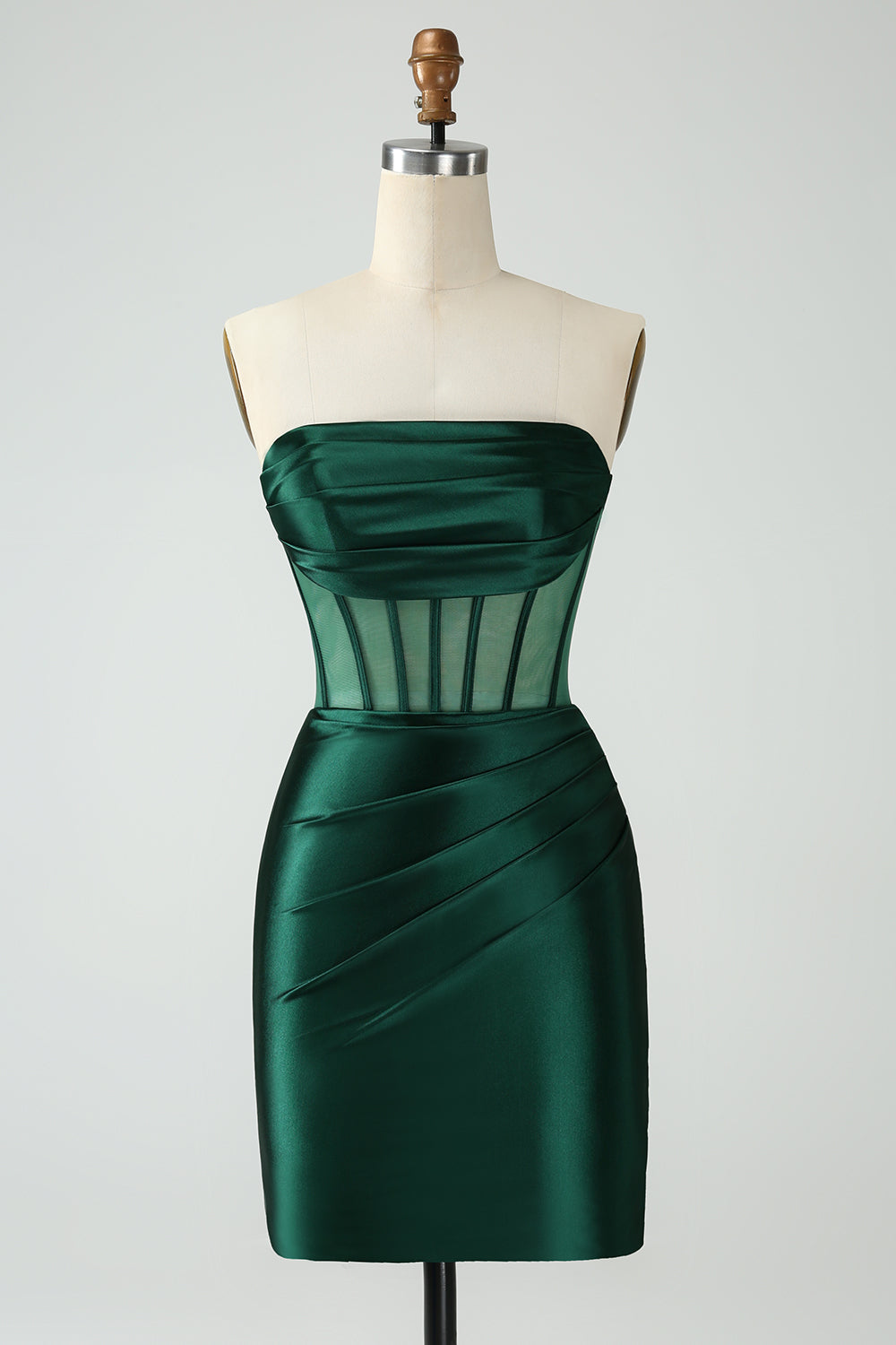 Strapless Sheer Bodice Mini Cocktail Dress in Emerald Green Modsele Strapless Sheer Bodice Mini Cocktail Dress in Emerald Green Modsele