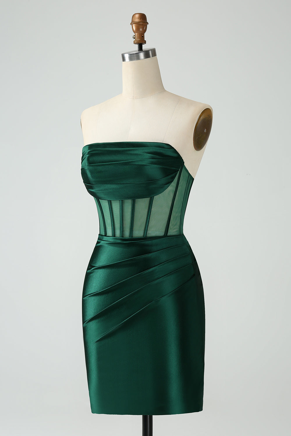 Strapless Sheer Bodice Mini Cocktail Dress in Emerald Green Modsele Strapless Sheer Bodice Mini Cocktail Dress in Emerald Green Modsele