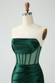 top of Strapless Sheer Bodice Mini Cocktail Dress in Emerald Green