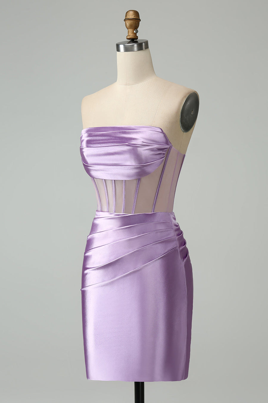 Strapless Sheer Bodice Mini Cocktail Dress in lavender