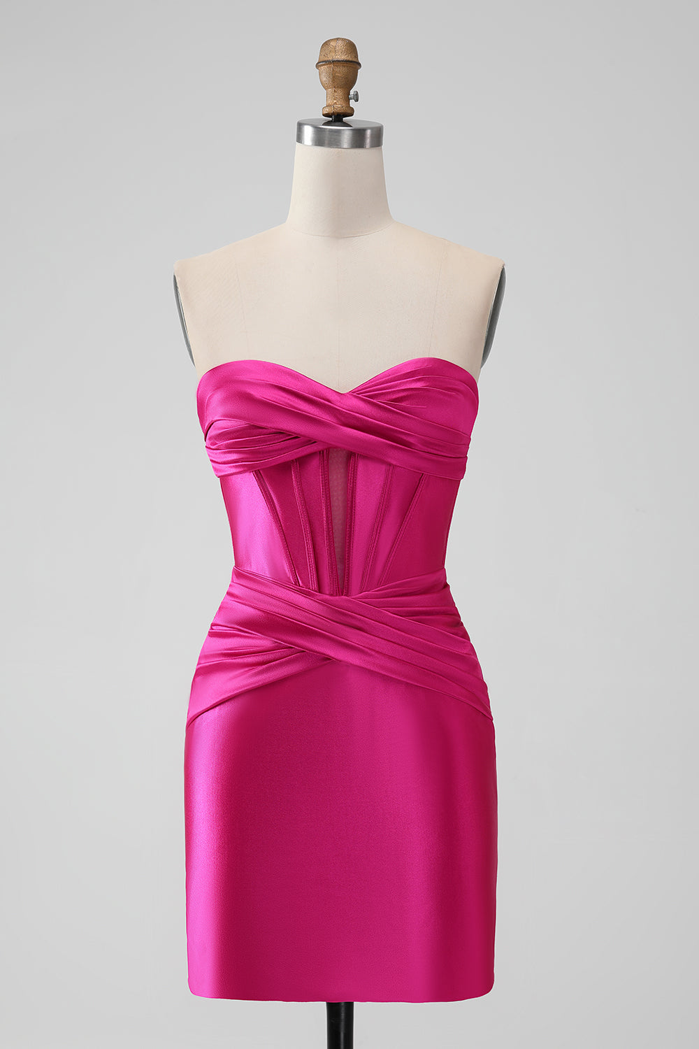strapless open back dress Hot Pink Strapless Keyhole Ruched Mini Homecoming Dress – Modsele