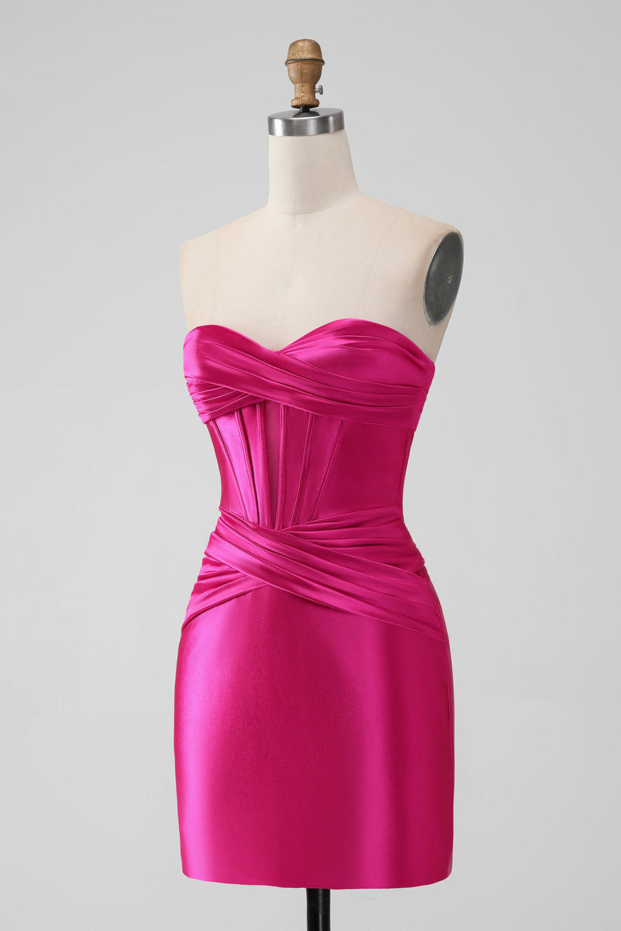 Hot Pink Strapless Keyhole Ruched Mini Homecoming Dress