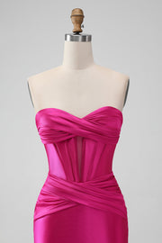 Hot Pink Strapless Keyhole Ruched Mini Homecoming Dress