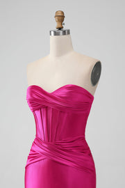 Hot Pink Strapless Keyhole Ruched Mini Homecoming Dress