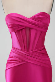 Hot Pink Strapless Keyhole Ruched Mini Homecoming Dress