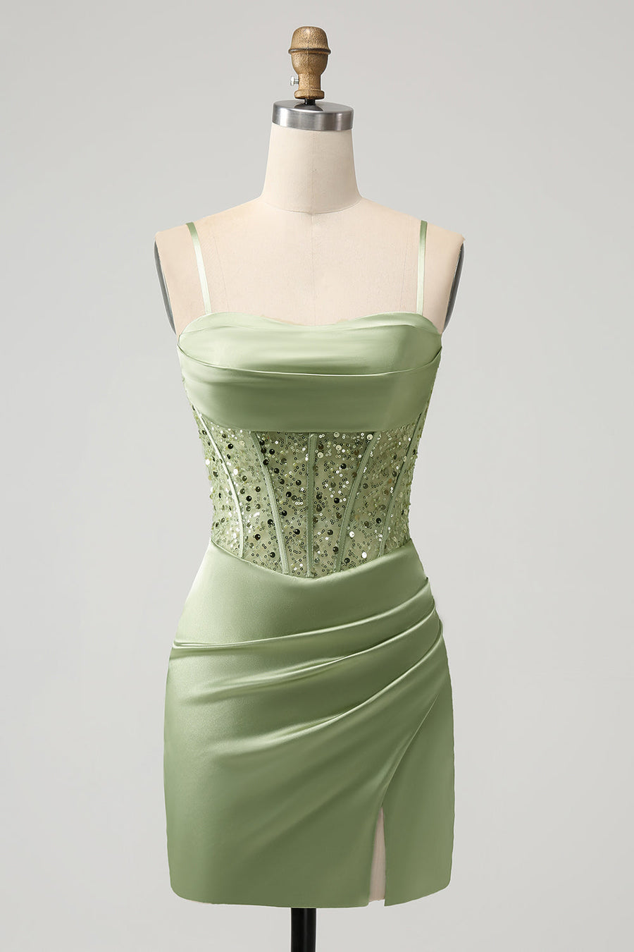 Corset Sequin Mini Homecoming Dress in Sage Green Modsele Corset Sequin Mini Homecoming Dress in Sage Green Modsele