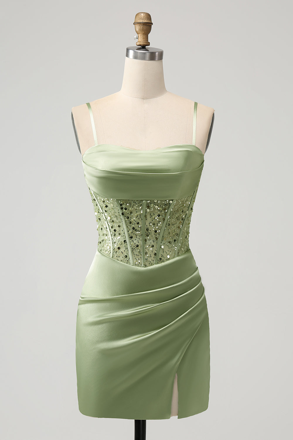 Corset Sequin Mini Homecoming Dress in Sage Green Modsele Corset Sequin Mini Homecoming Dress in Sage Green Modsele