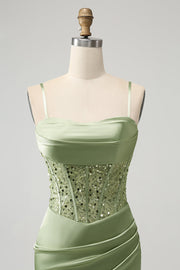 top of Corset Sequin Mini Homecoming Dress in Sage Green