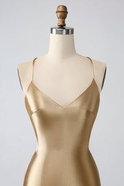 top of Gold V-Neck Twist-Back Short Homecoming Dress