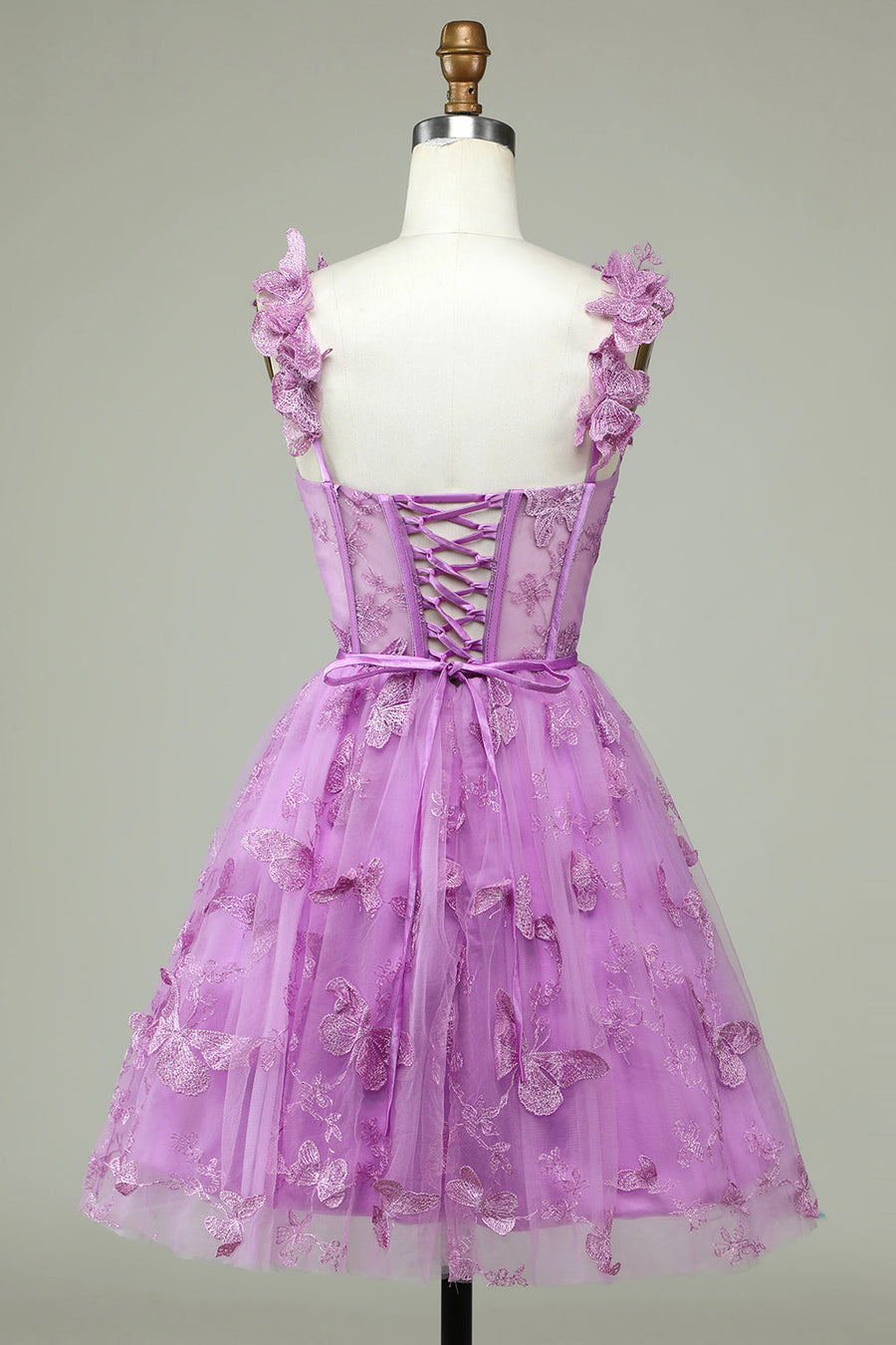 Magenta Butterfly Lace Corset A-Line Homecoming Dress