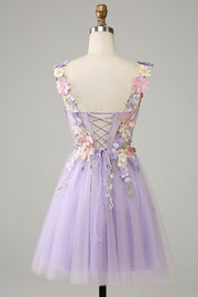 3D Floral Sweetheart Lace-Up Homecoming Dress in Lavender