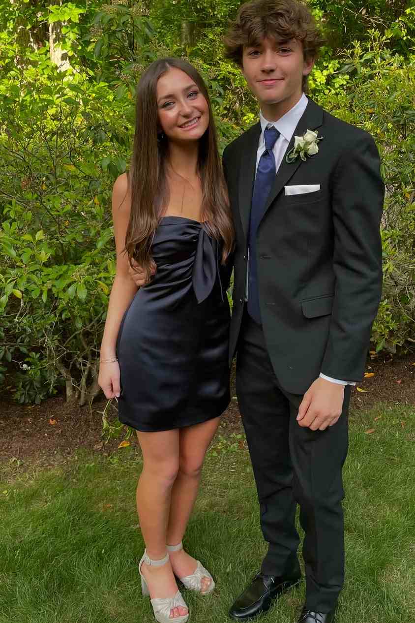 Blue Strapless Keyhole Bow Satin Sleeveless Short Cocktail Homecoming Dress