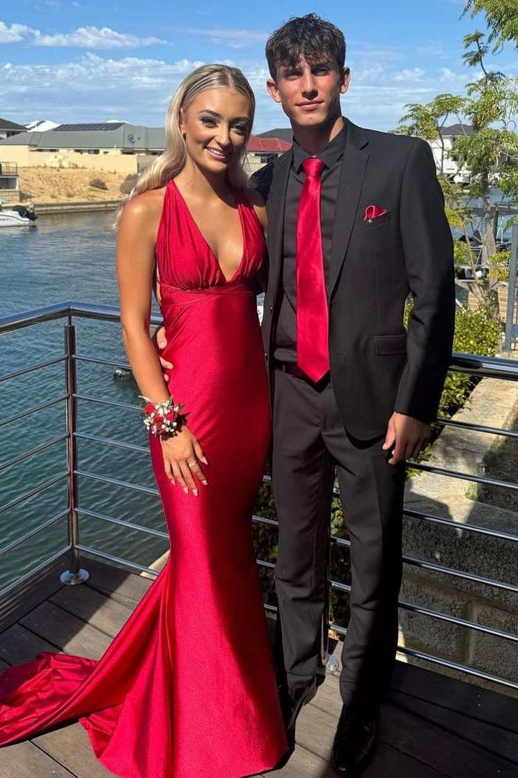 open lace back dress Burgundy Mermaid Deep V-Neck Sleeveless Pleated Satin Long Prom Formal –  Modsele