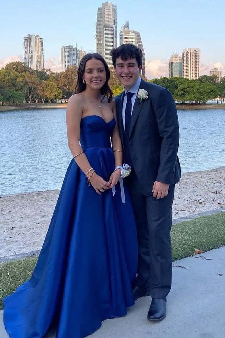 A-Line Strapless Empire-Waist Sleeveless Satin Long Prom Formal Dress Modsele A-Line Strapless Empire-Waist Sleeveless Satin Long Prom Formal Dress Modsele