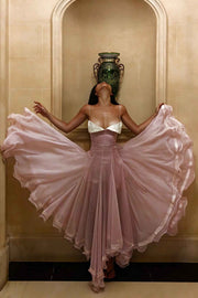 Spaghetti Straps A-Line V-Neck Ruffles Sleeveless Prom Party Dress