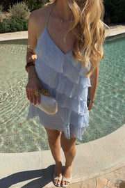 Spaghetti Straps V-Neck Ruffles Chiffon Sleeveless Short Homecoming Dress