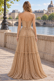 Sparkly A-Line Strapless Sweetheart Glitter Prom Evening Dress