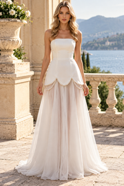 Strapless A-Line Scoop Neck Chiffon Sleeveless Evening Prom Dress