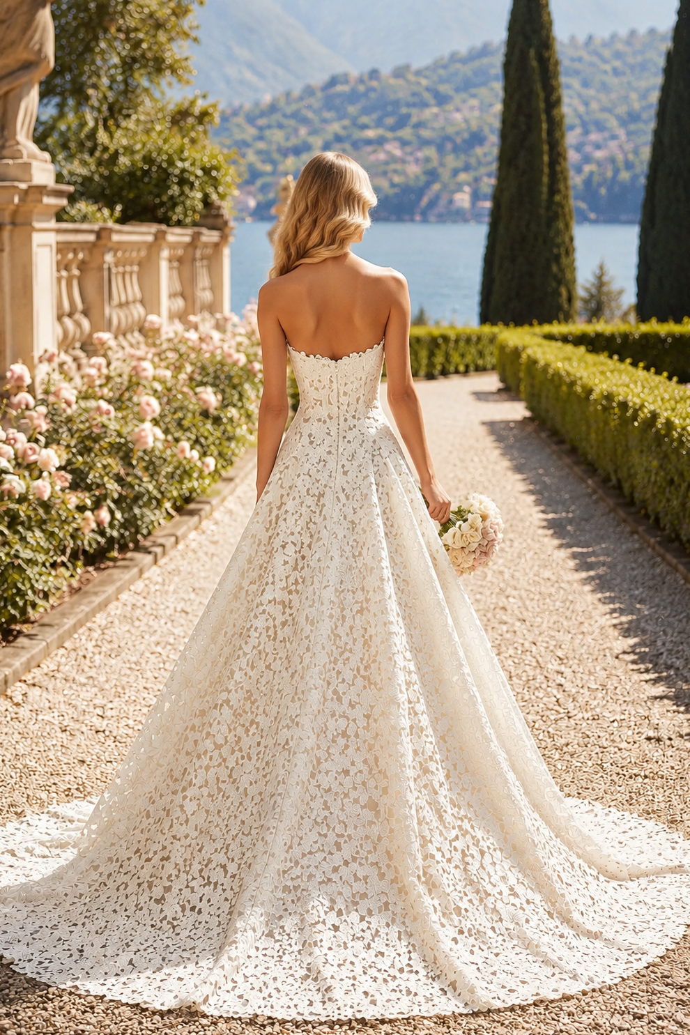 Strapless Lace Ball Gown Wedding Dress with Sweetheart Neckline and Train