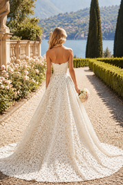 Strapless Lace Ball Gown Wedding Dress with Sweetheart Neckline and Train