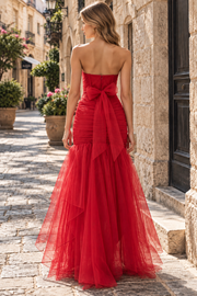 Strapless Sweetheart High-Low Mermaid Ruched Prom Evening Dress with Bow